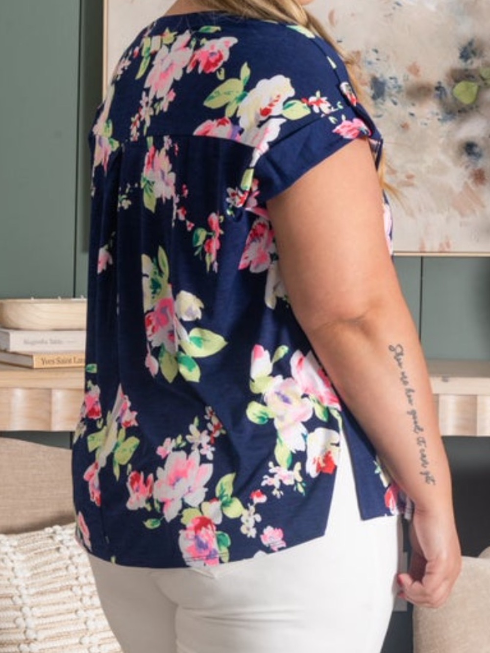 Floral Navy Short-Sleeve Women's Top